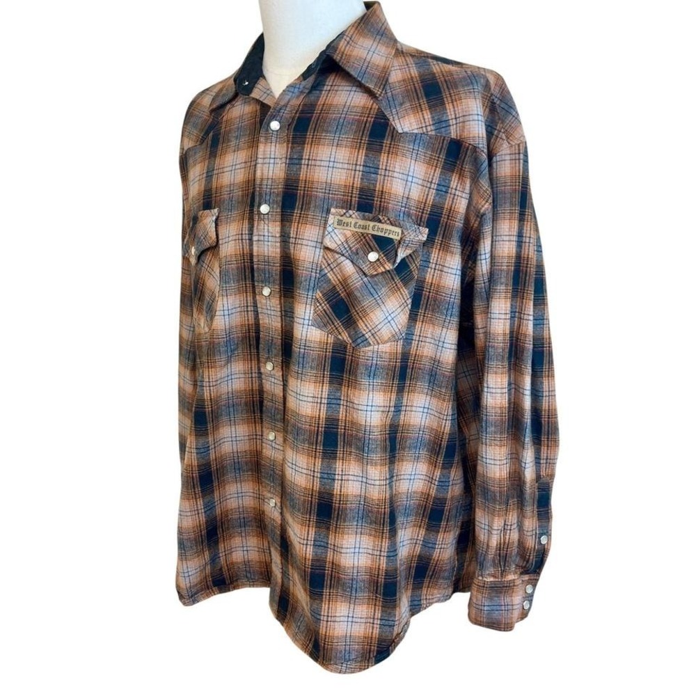 West Coast Choppers Jesse James Plaid Western‎ Snap Flannel Shirt XL Work Grunge - Picture 7 of 8